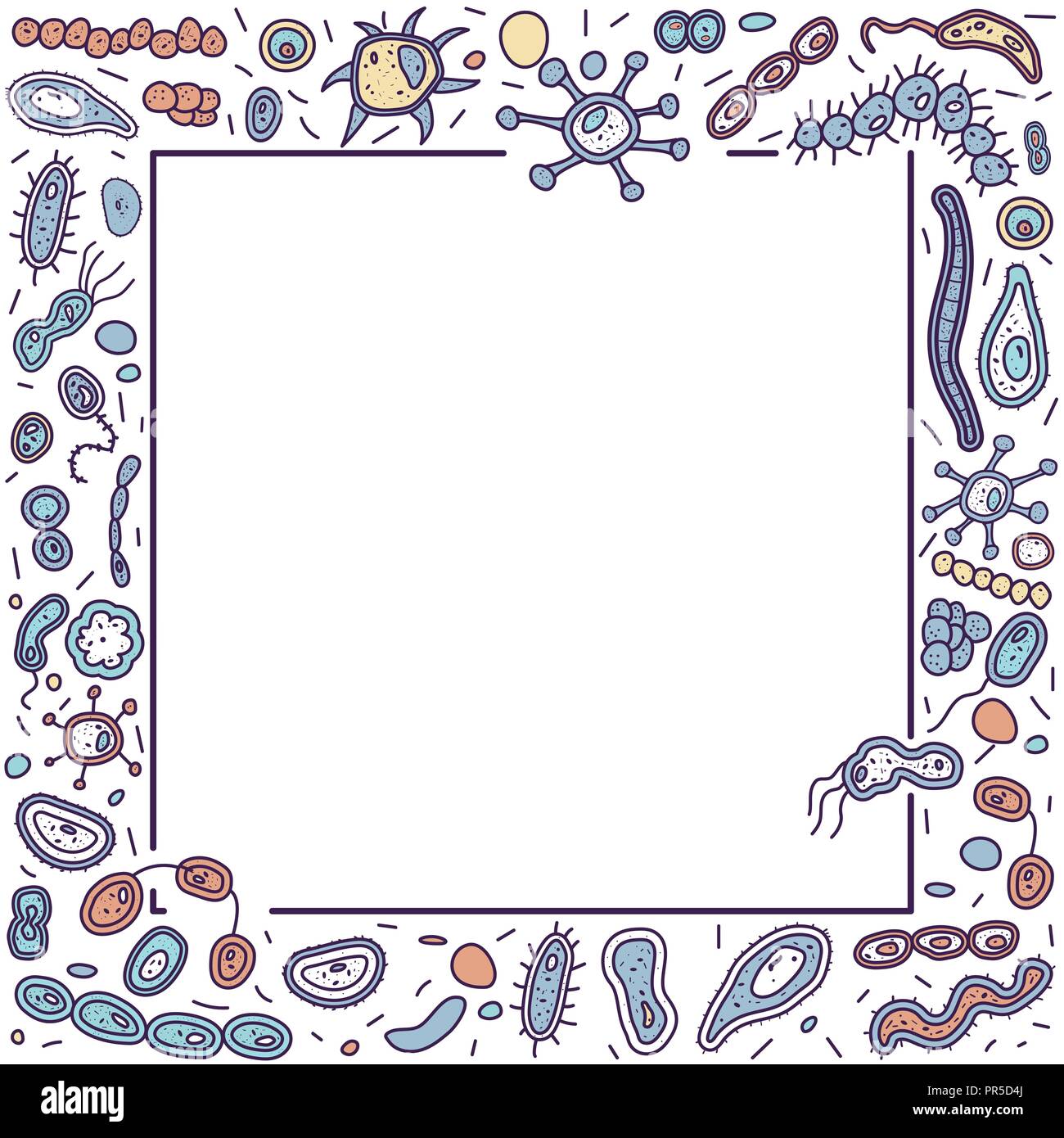 Square frame with different bacteria cells. collection