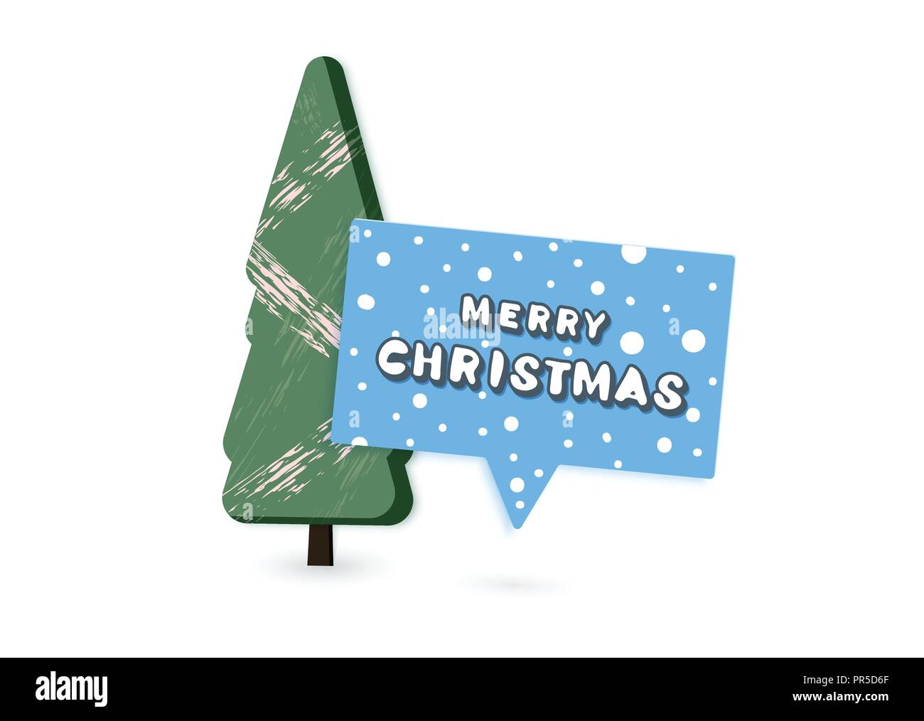 Merry Christmas inscription with speech bubble and tree. Handwritten ...