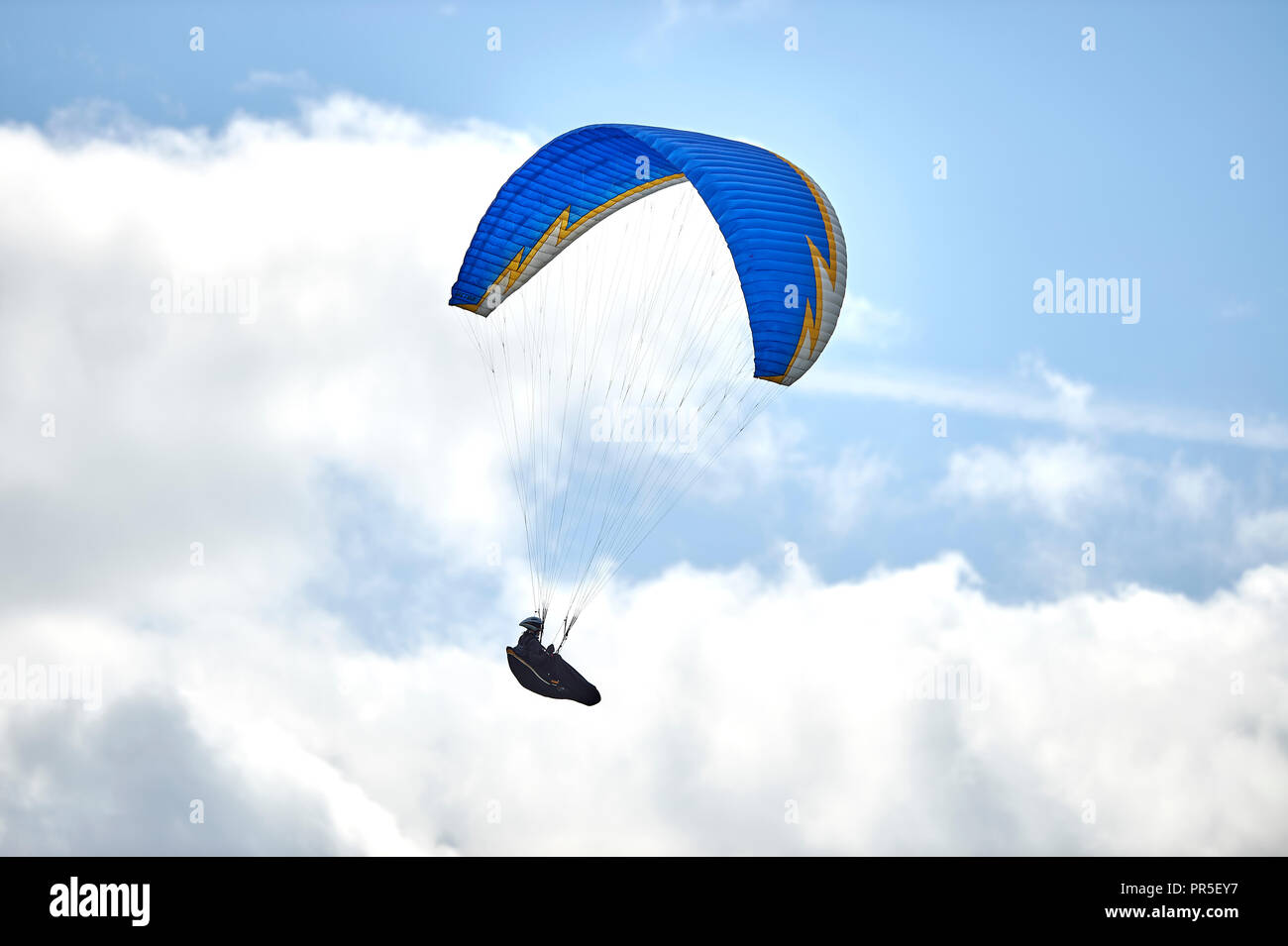 Paraglider flying above the westfacing escarpment slope on Dunstable