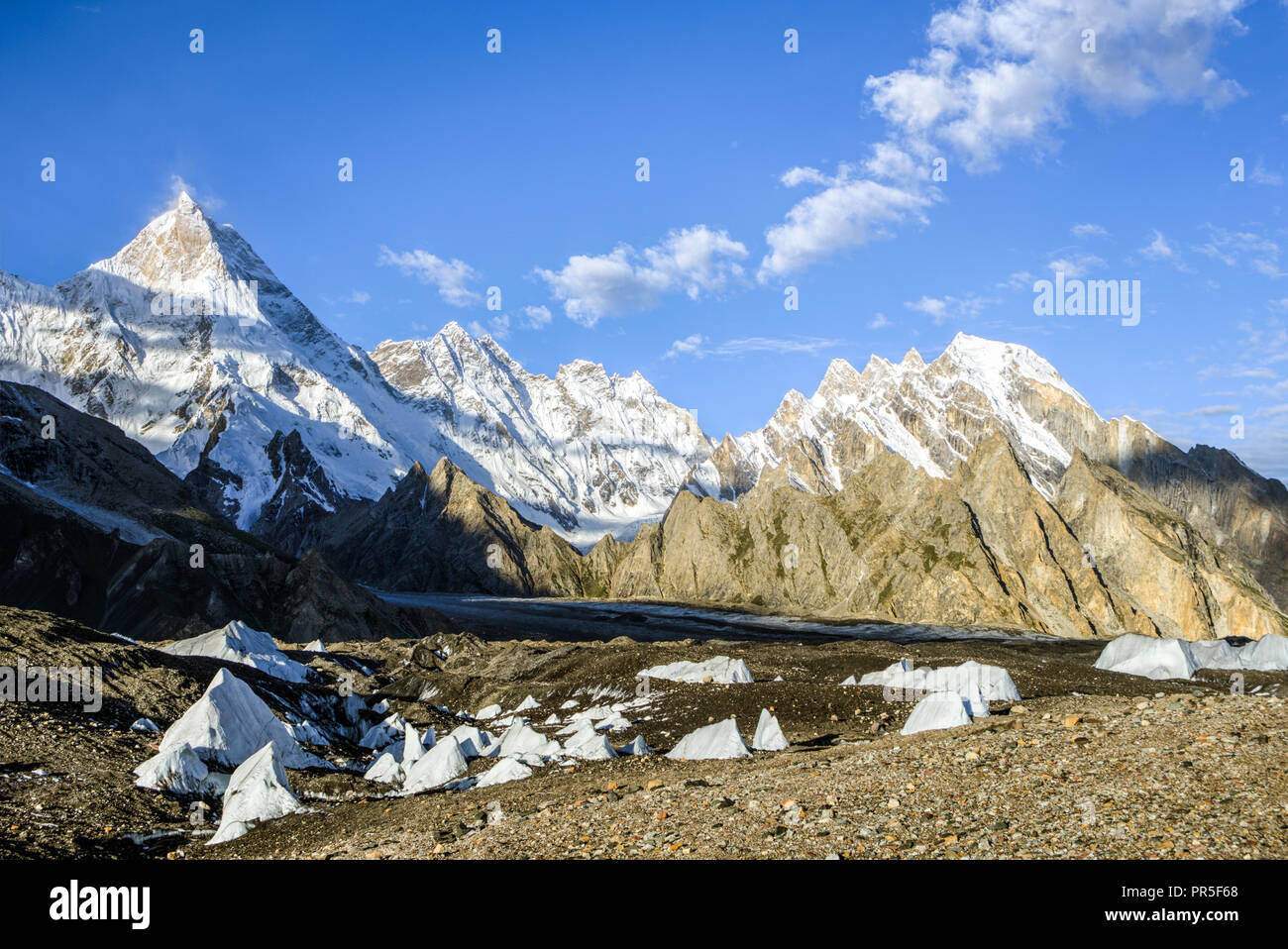 Masherbrum (K1), Mandu and Urdukas peaks from Goro II campsite
