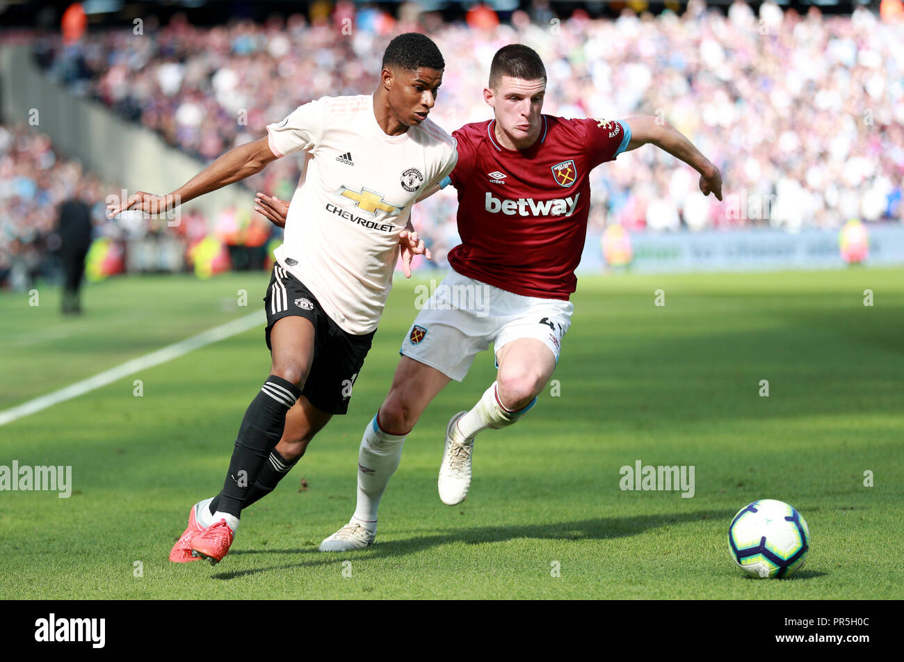 Declan Rice Rashford Manchester United's Marcus Rashford (left) and West Ham United's Declan ...