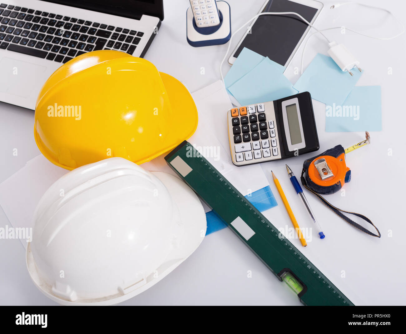 Instruments for building near the laptop lying in the modern workplace ...