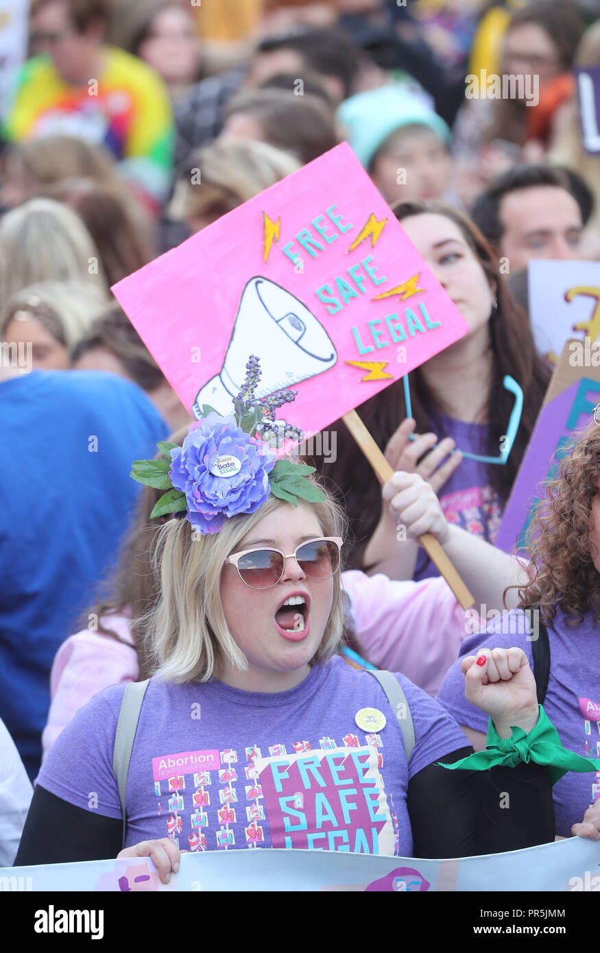 Demonstrators take part in the Abortion Rights Campaign's annual March for Choice In Dublin, as legislation to liberalise Ireland's termination laws is set to be introduced into the Dail next week. Stock Photo