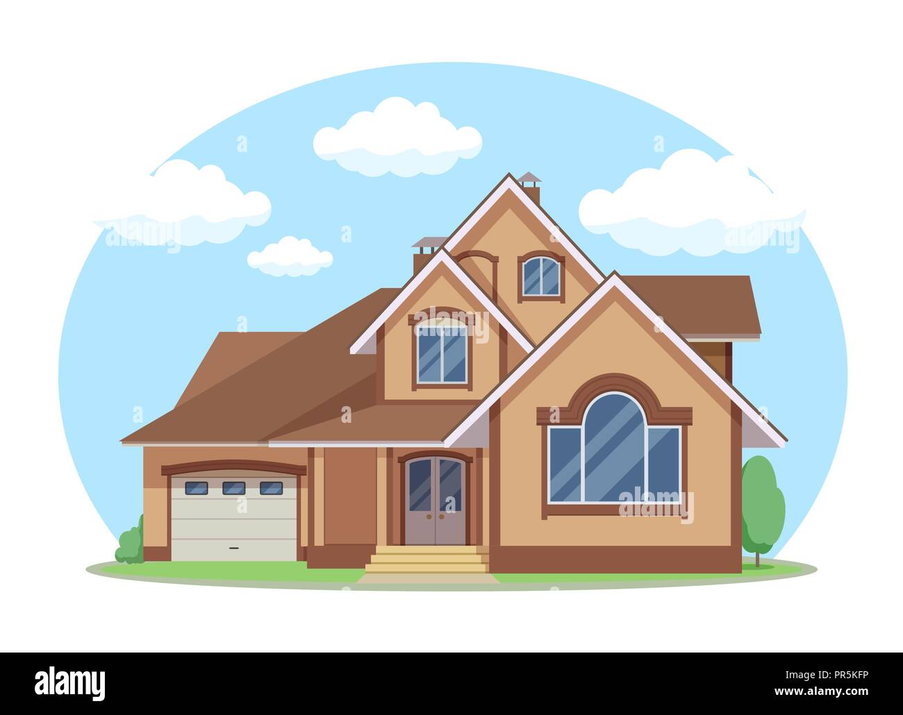 Cartoon house exterior with blue clouded sky Front Home Architecture  Concept Flat Design Style. Vector illustration of Facade Building Stock  Vector Image & Art - Alamy