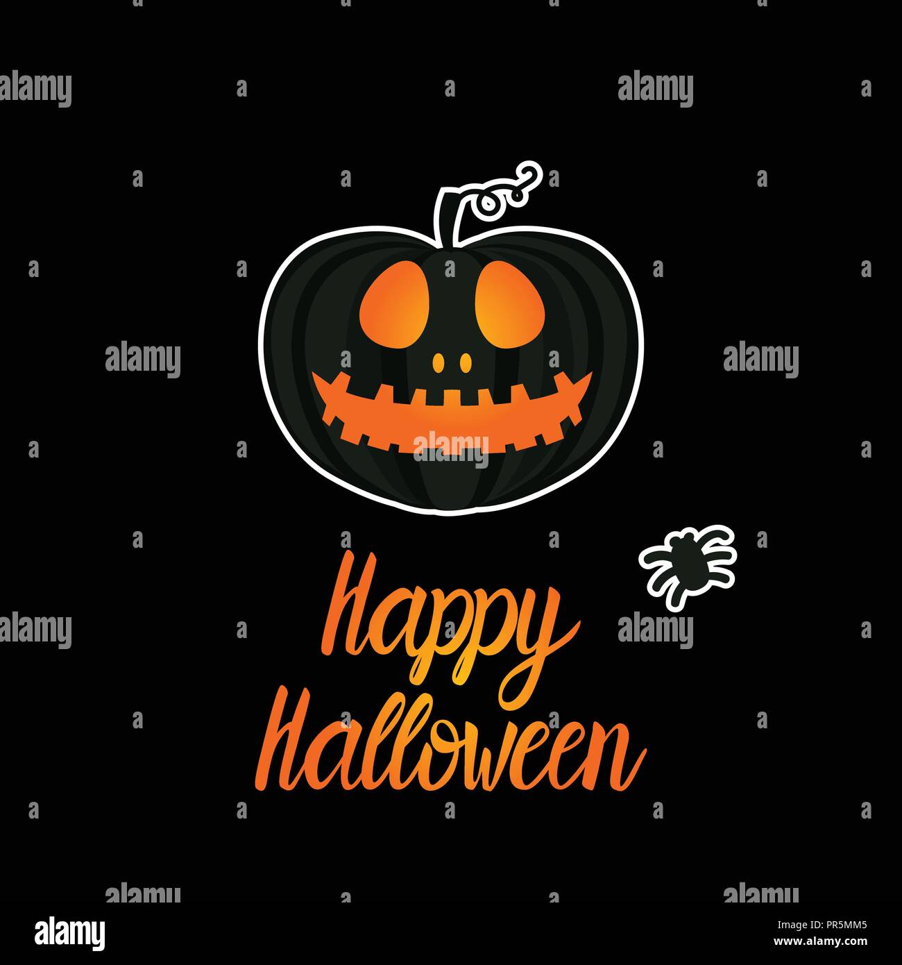 Card Dark Jack lantern pumpkin Happy Halloween jackolantern. Vector ...