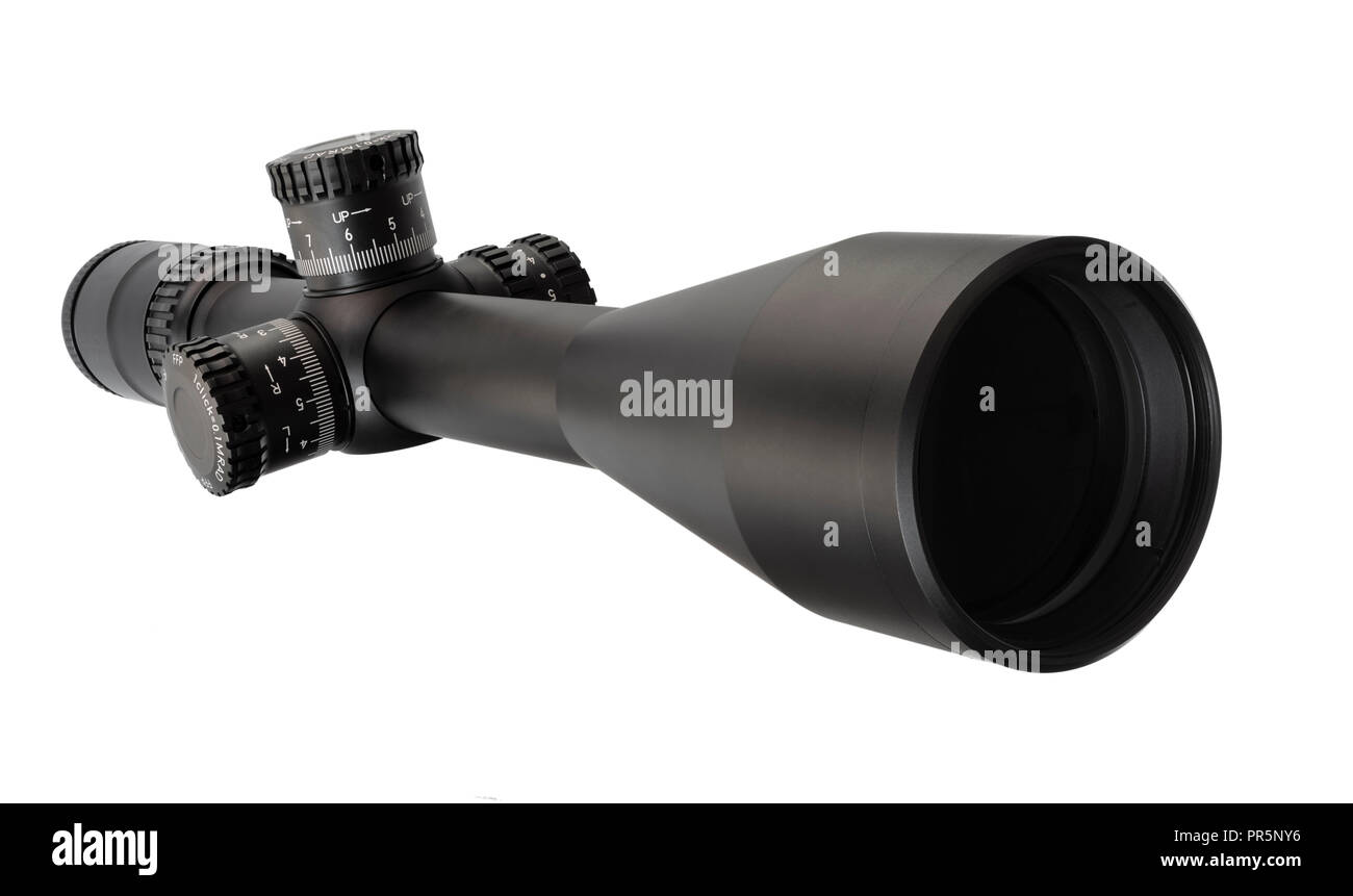 Rifle scope with objective toward the lens on a white background Stock Photo Alamy