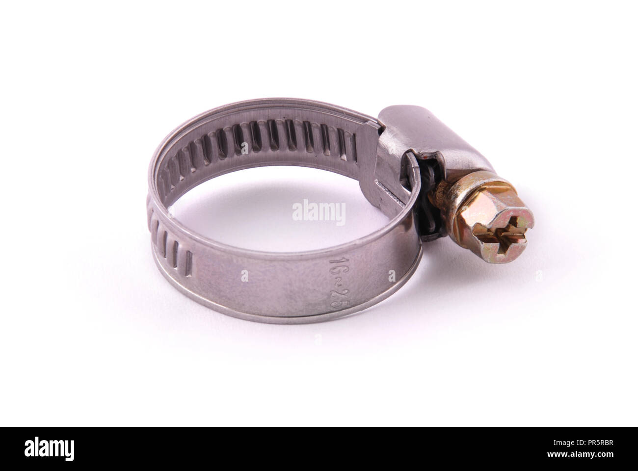 Metal from different steel clamp. Metal band hose clamp isolated on