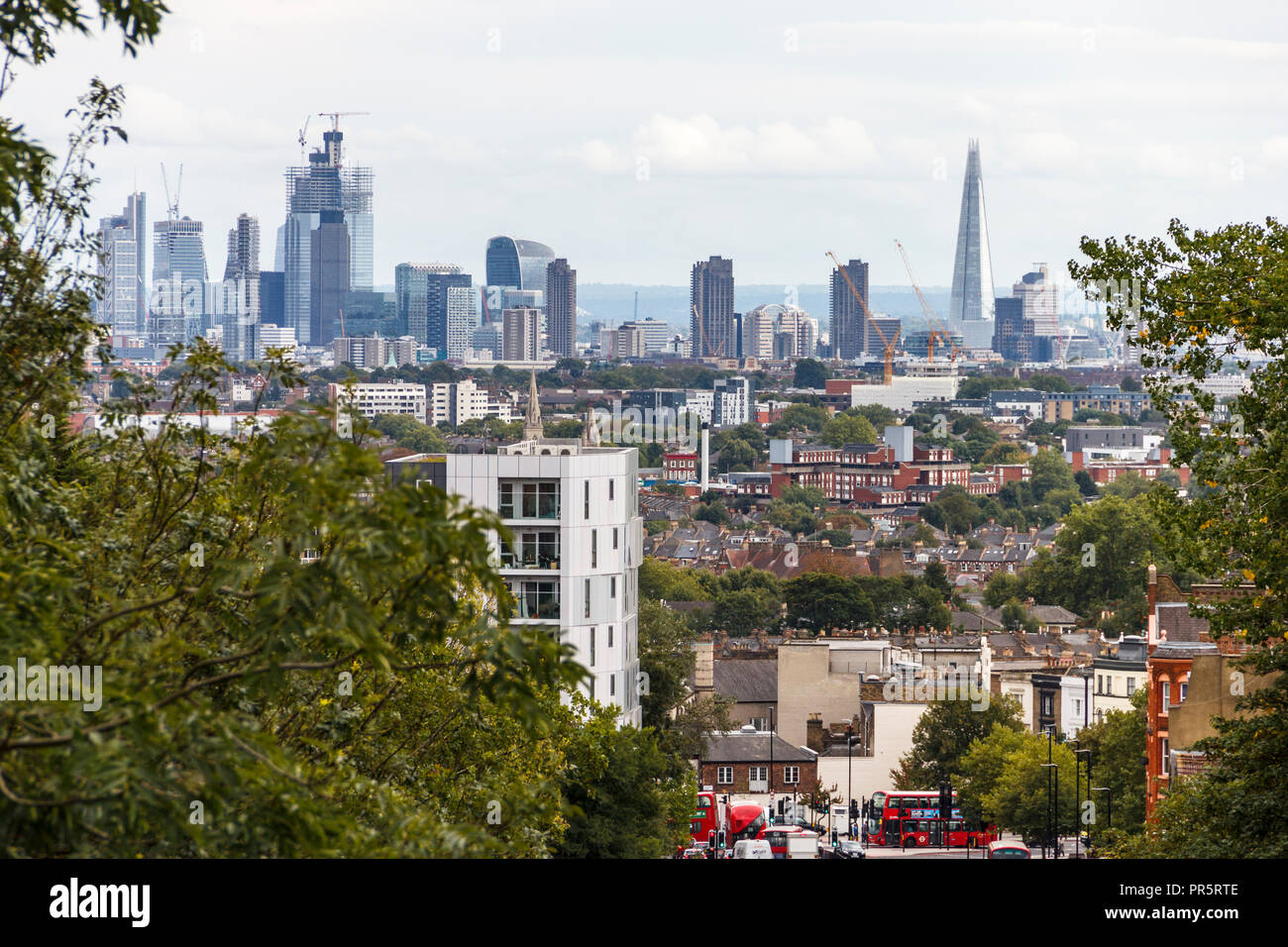 View of Archway and City of London from Hornsey Lane Bridge, North Islington, London, UK Stock Photo