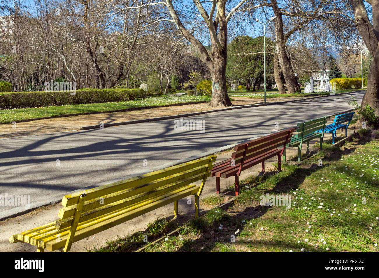 SANDANSKI, BULGARIA - APRIL 4, 2018: Spring view of Park St. Vrach in town of Sandanski, Bulgaria Stock Photo