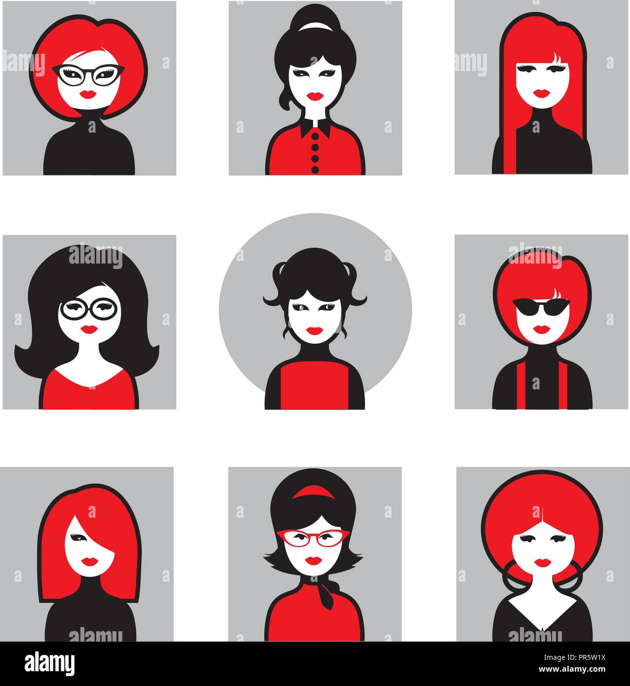 Avatars Of Girls In The Retro Style Vintage Fashion Hairstyles