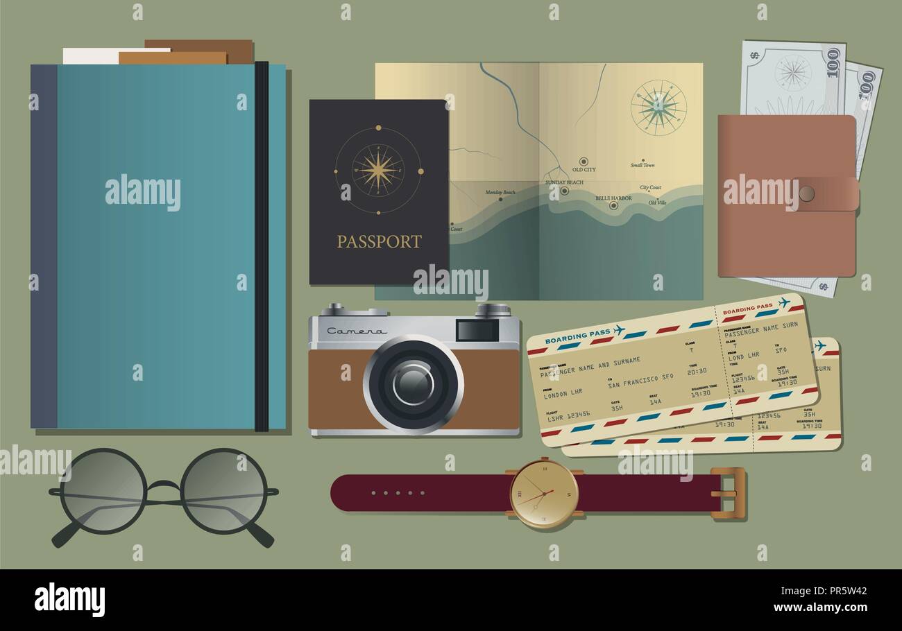 Flat Lay Travel Stock Vector Image & Art - Alamy
