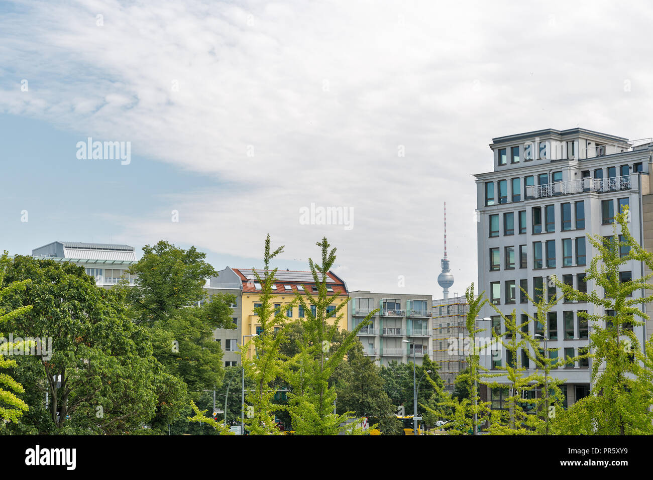 cityscape of the Mitte district in Berlin, Germany with the Berliner Fernsehturm, the popular television tower in the background Stock Photo