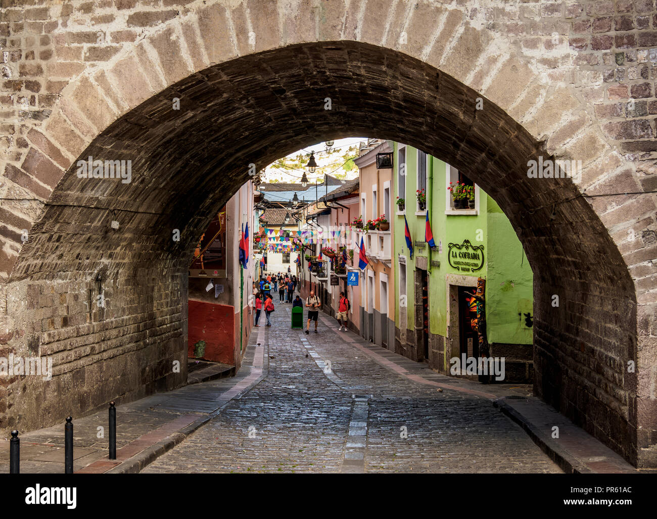 La Ronda Street, Old Town, Quito, Pichincha Province, Ecuador Stock Photo