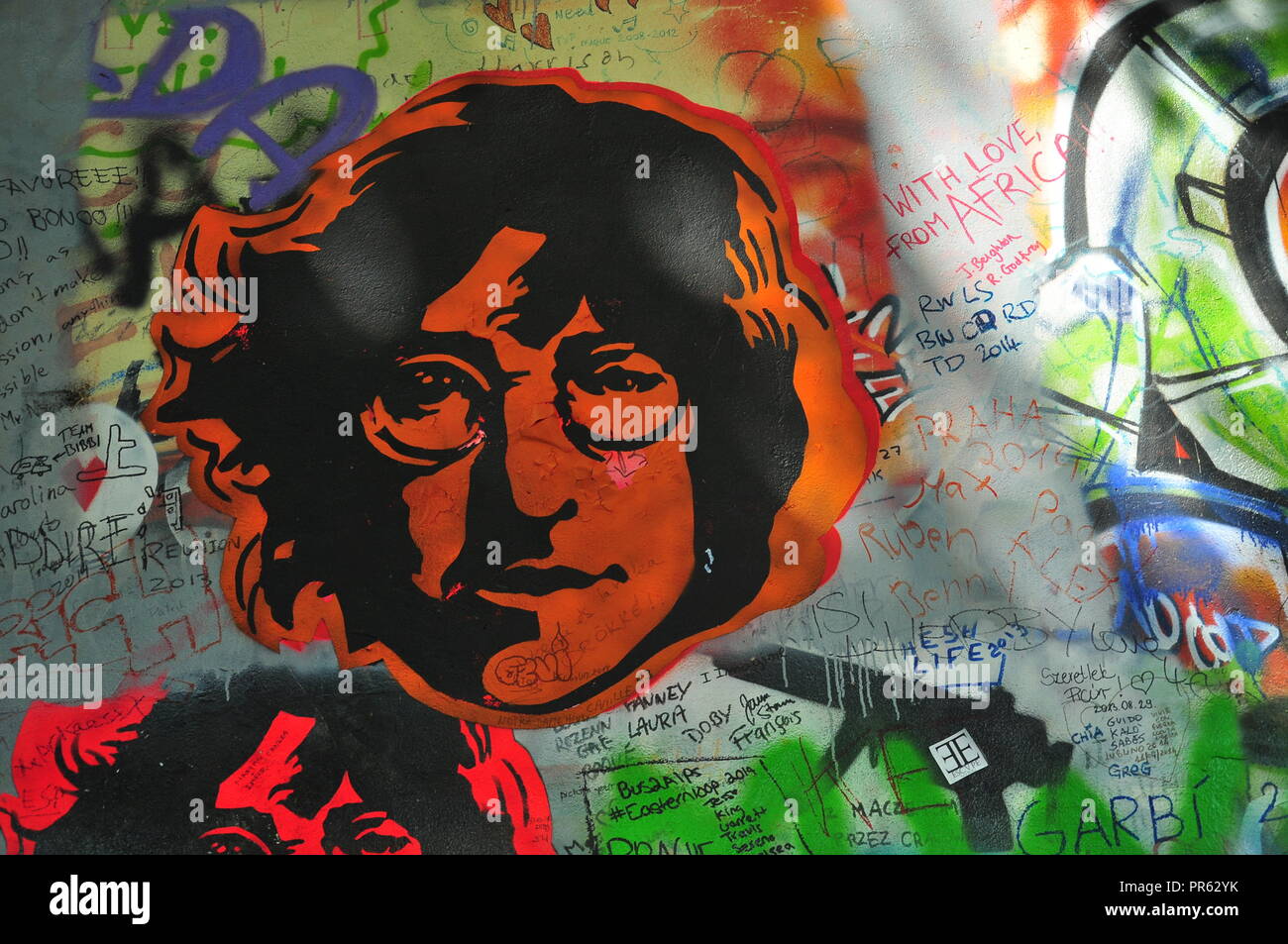 John Lennon graffiti portrait - John Lennon wall in Prague, Czech Republic Stock Photo