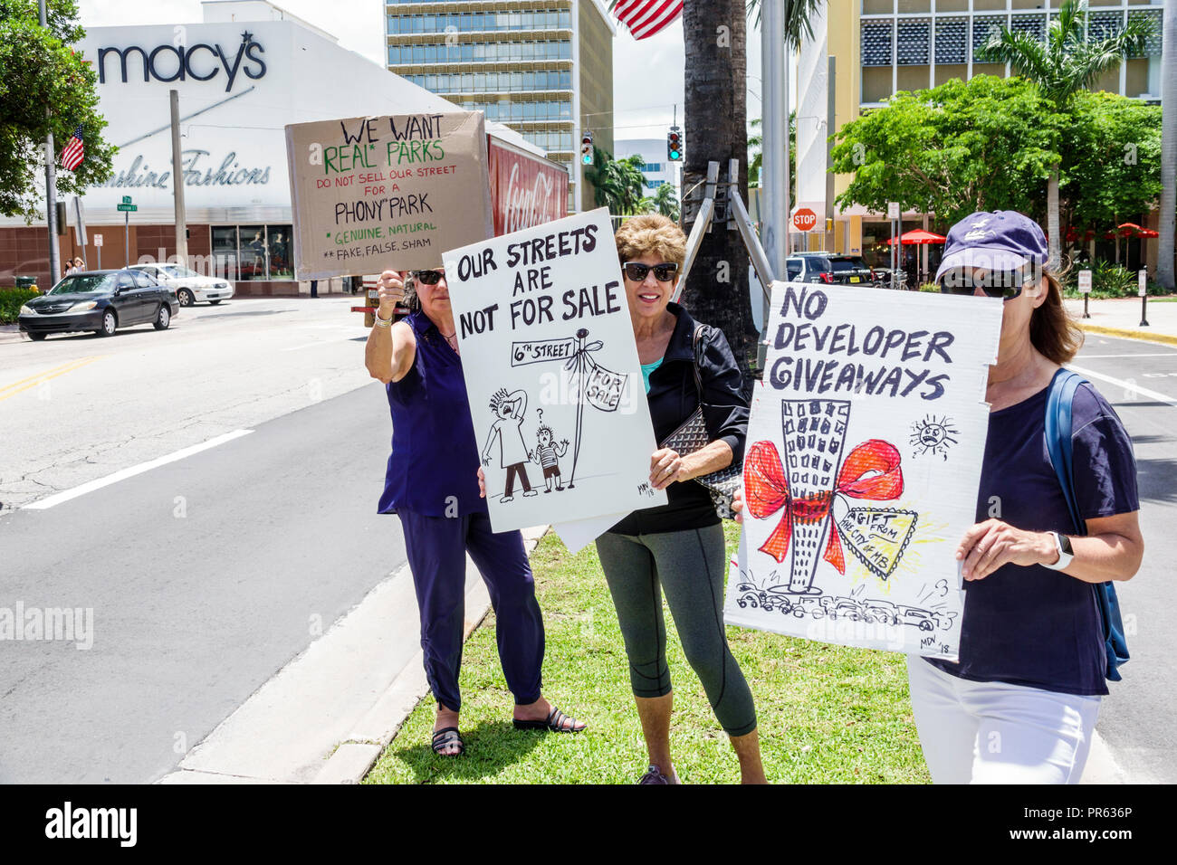 Miami Beach Florida,protest developers development,residents,woman female women,FL180527197 Stock Photo