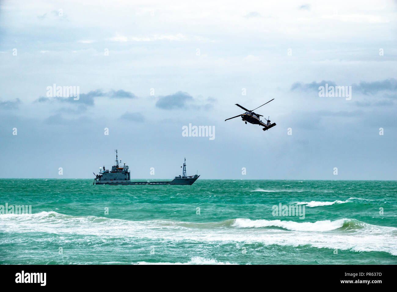 Miami Beach Florida,National Salute to America's Heroes Air & Sea Show,Sikorsky MH-60G/HH-60G Pave Hawk twin-turboshaft engine helicopter,Atlantic Oce Stock Photo