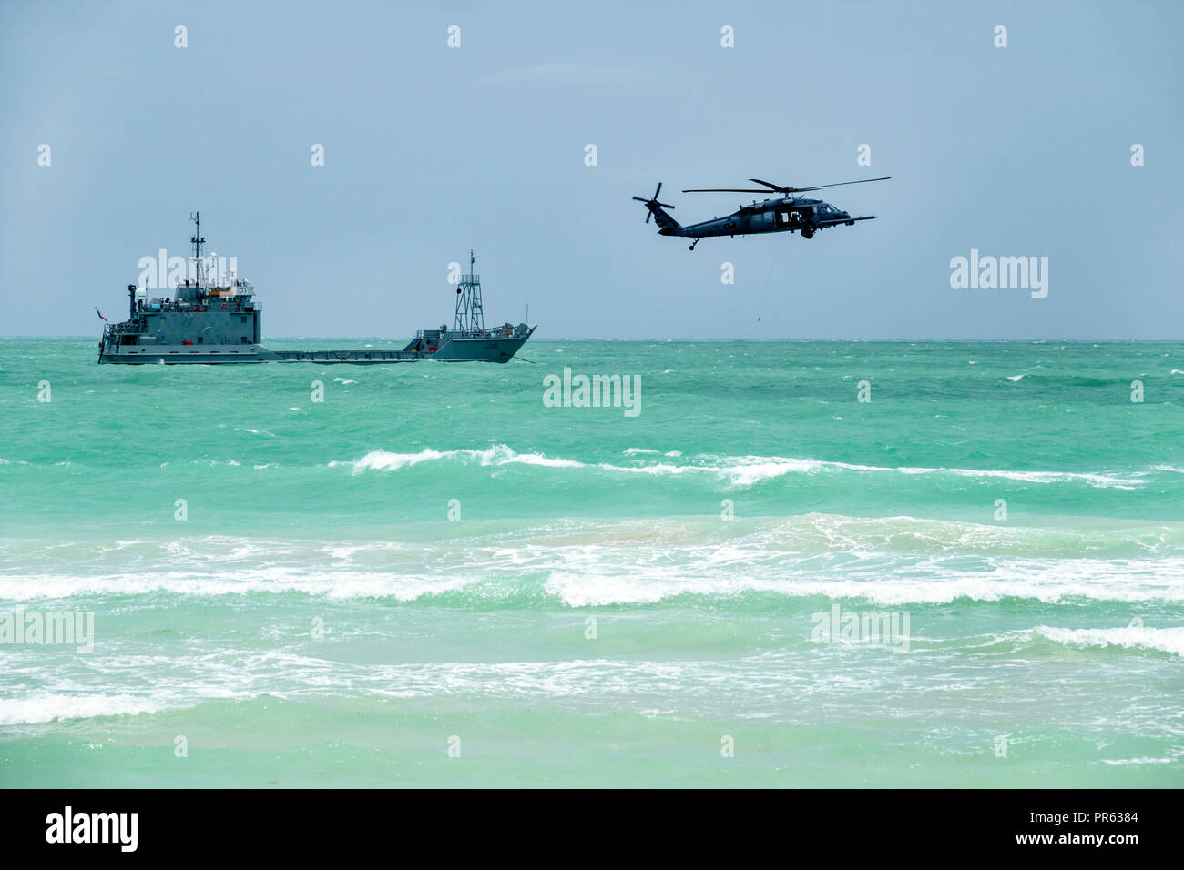 Miami Beach Florida,National Salute to America's Heroes Air & Sea Show,Sikorsky MH-60G/HH-60G Pave Hawk twin-turboshaft engine helicopter,Atlantic Oce Stock Photo