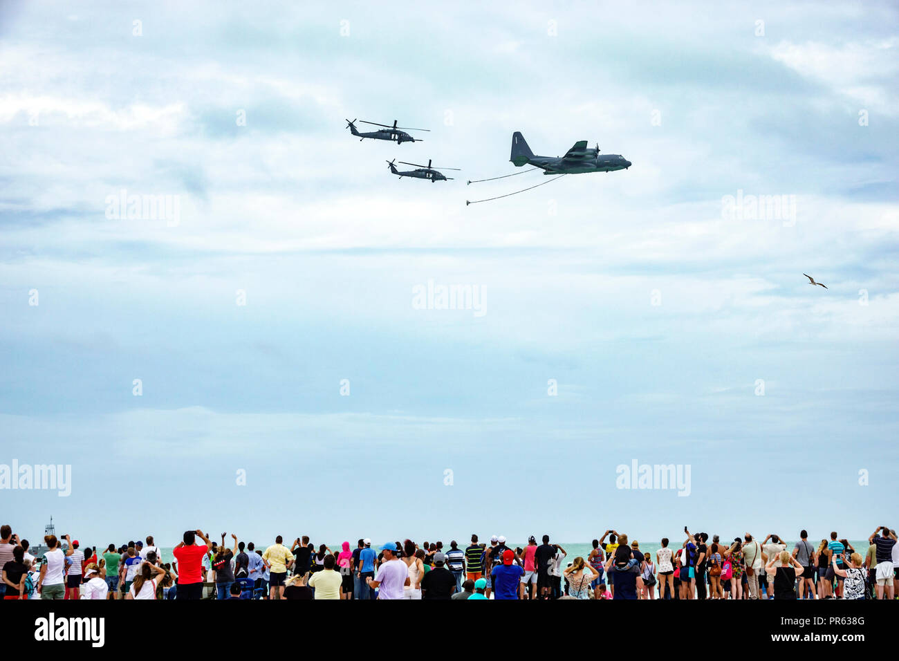 Miami Beach Florida,National Salute to America's Heroes Air & Sea water Show,Lockheed C-130 Hercules four-engine turboprop military transport aircraft Stock Photo