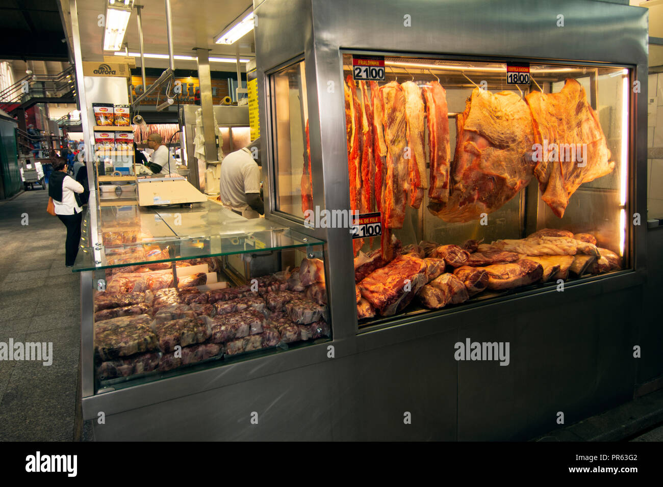 Butchery stall, Municipal Market, Sao Paulo, Brazil Stock Photo