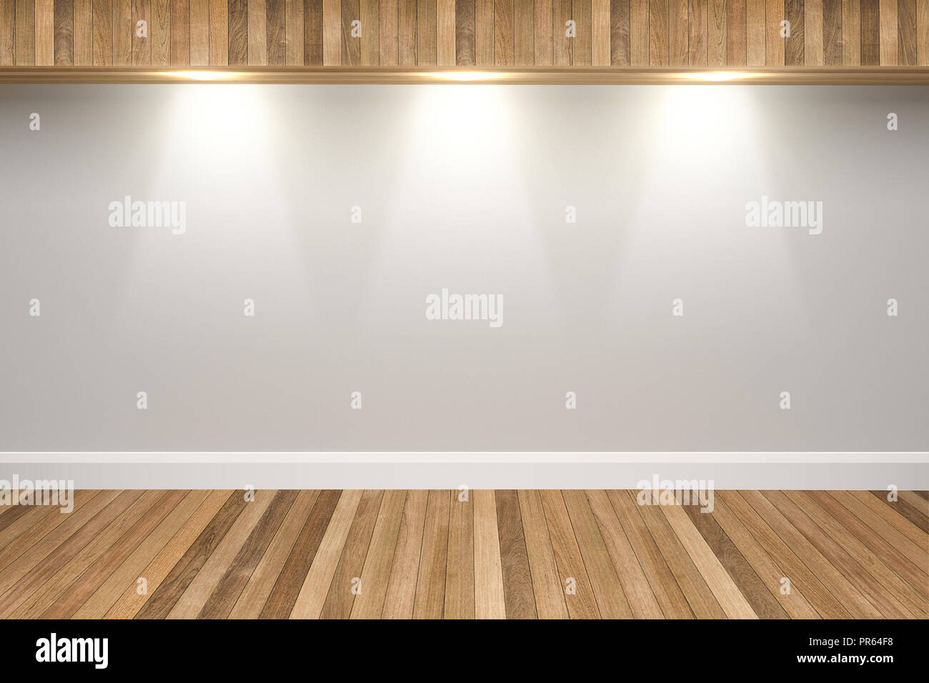 White Colors Wall Wood Floor Interior With Light Spots 3d