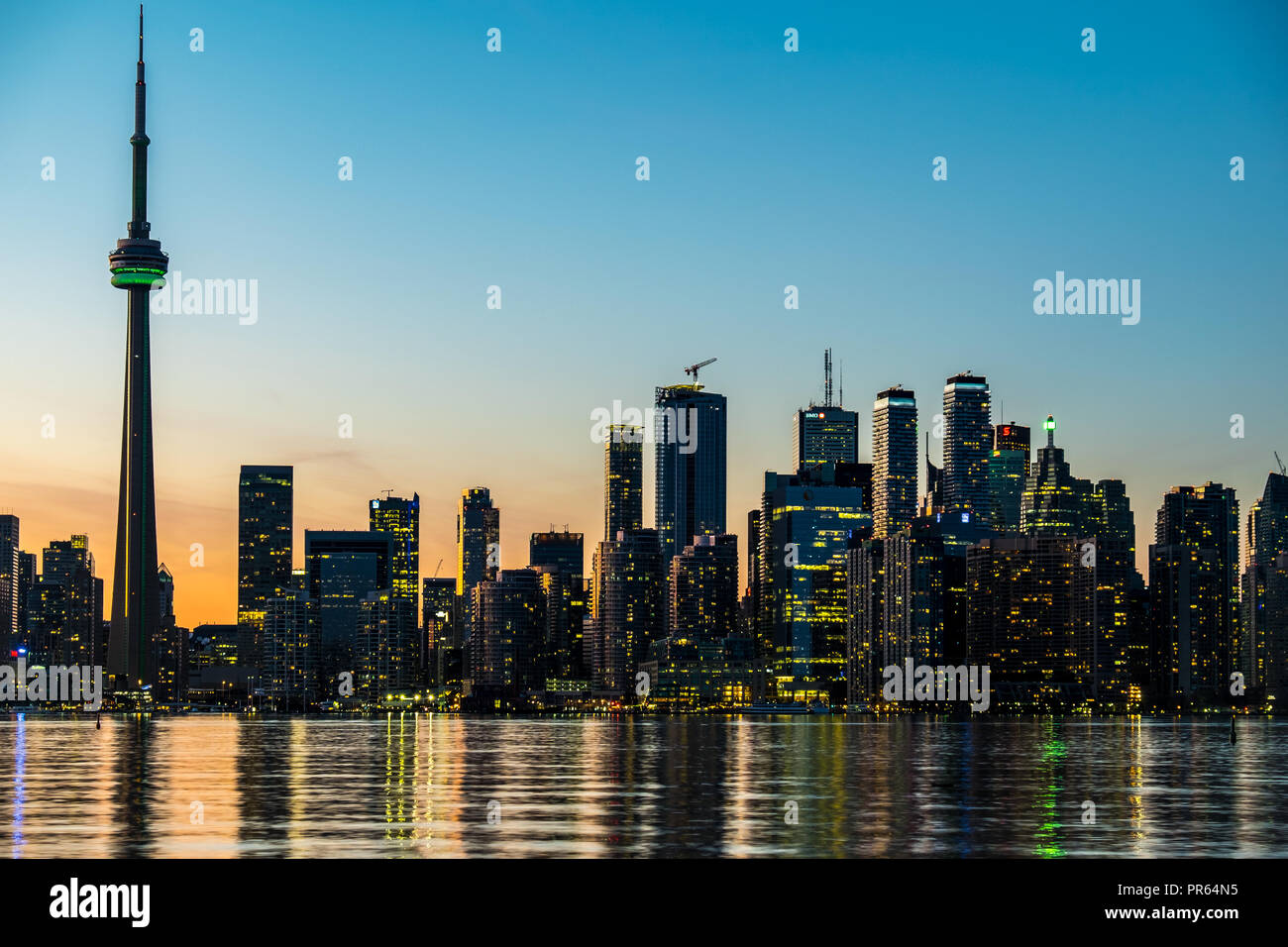 The skyline of downtown Toronto from Centre Island looking across Lake Ontario Stock Photo