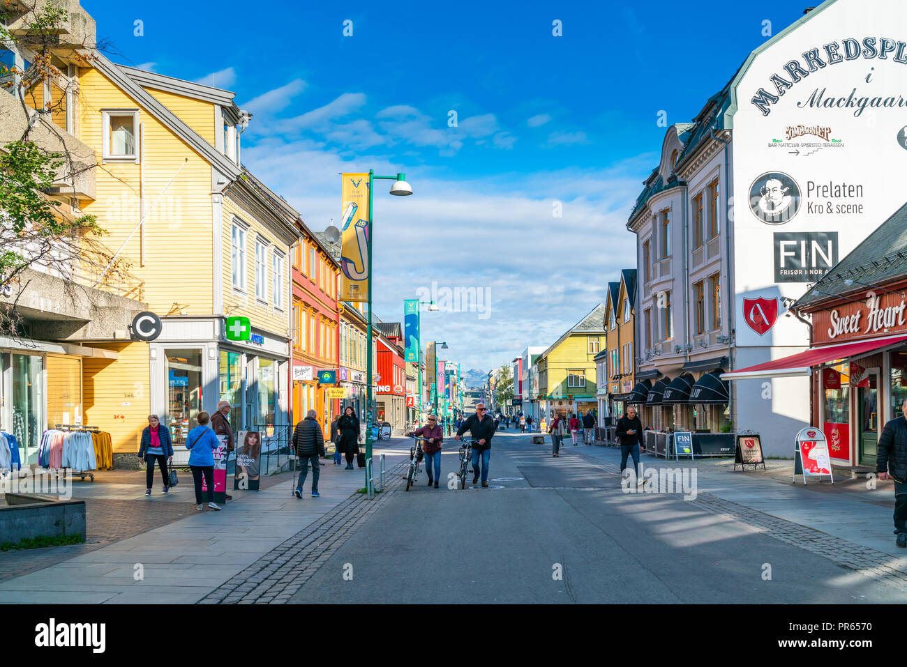 TROMSO, NORWAY, SEPTEMBER 06, 2018: Street view of Tromso. Located 350 ...