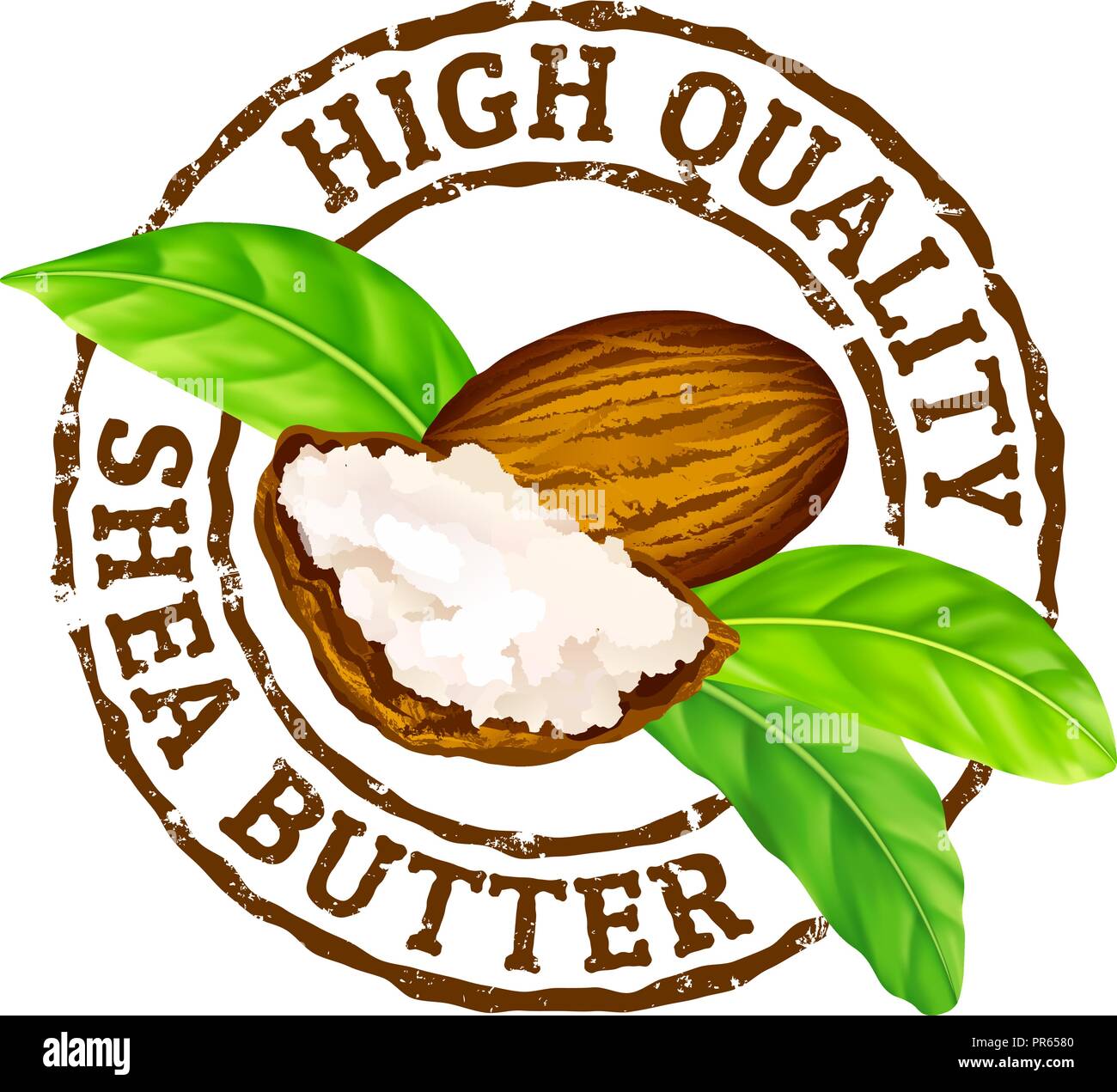 Vector grunge rubber stamp High quality shea butter on a white. Stock Vector