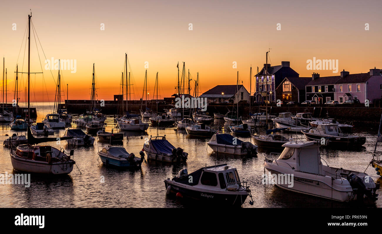 Sunset at Aberaeron Harbour Stock Photo