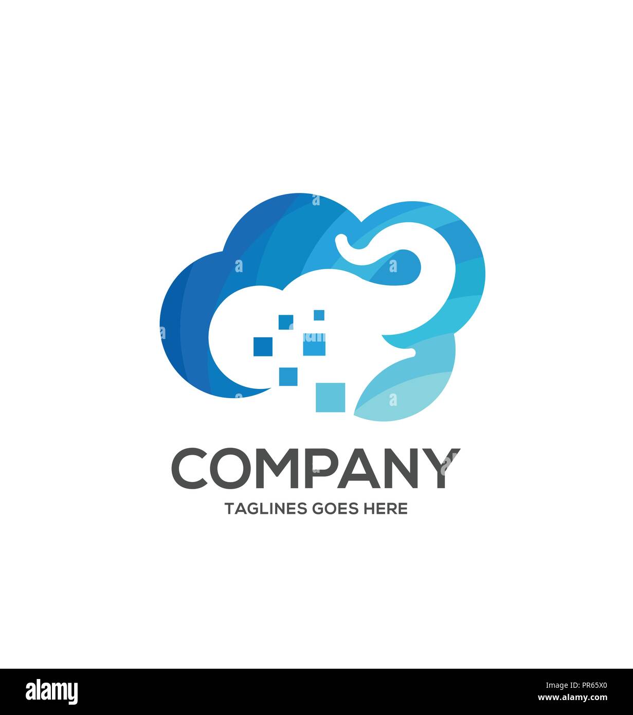 elephant logo with blue cloud symbol ,big data cloud logo,big cloud technology logo Stock Vector
