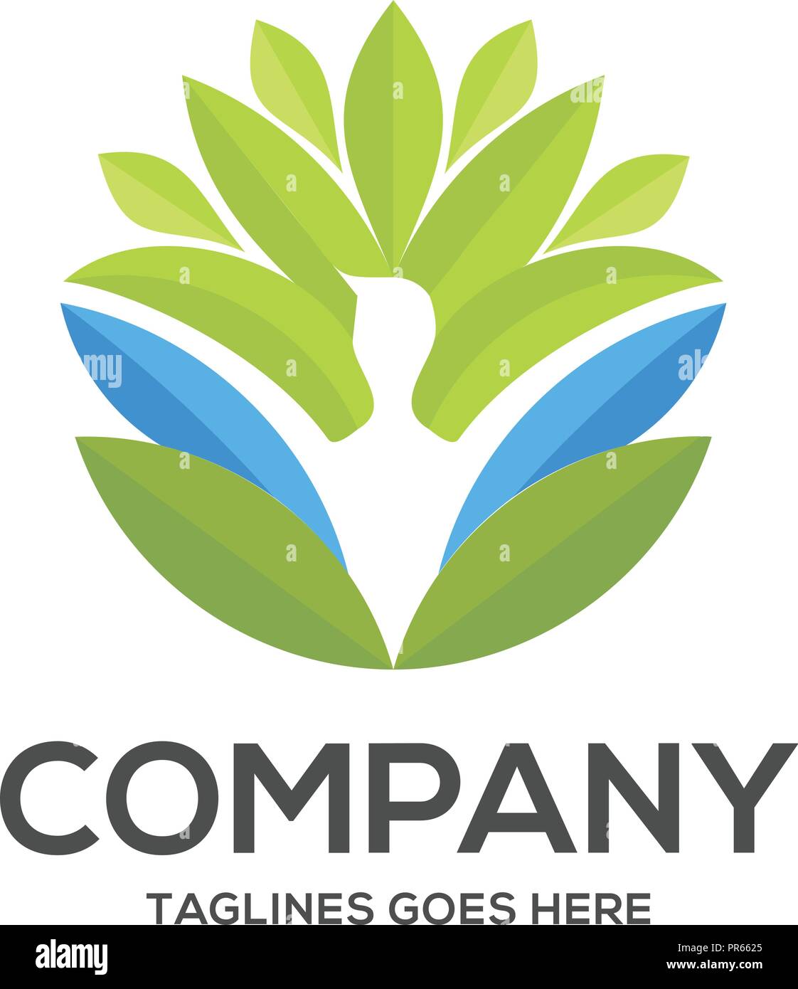 green leaf and human character logo sign, yoga and health care logo ...