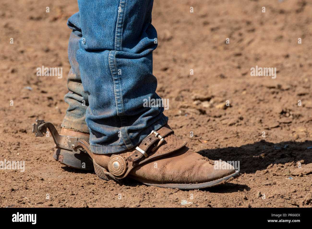 Australia, Northern Territory, Katherine. Detail of typical Outback cowboy  boots, jeans and spurs Stock Photo - Alamy
