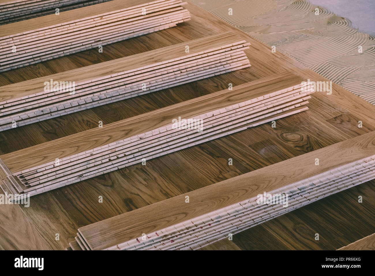 Stack of laminated wooden flooring boards arranged Stock Photo Alamy