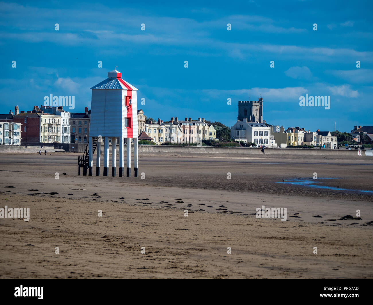The lighthouse on legs at Burnham on Sea in the Bristol Channel Severn Estuary Somerset UK Stock Photo