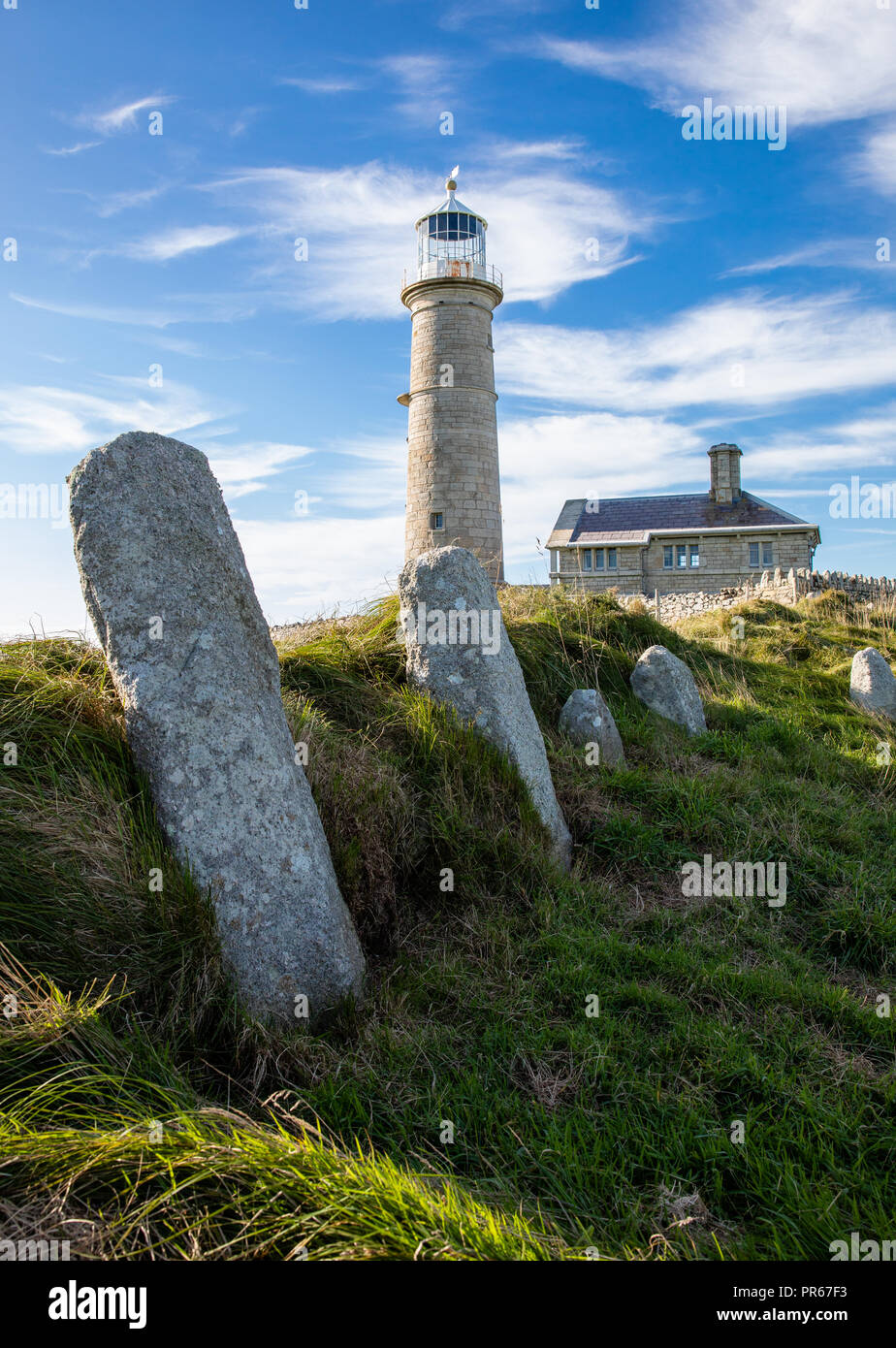 Latin inscribed Christian granite stones in Beacon Hill cemetery by the Old Light lighthouse on Lundy Island off the north coast of Devon UK Stock Photo