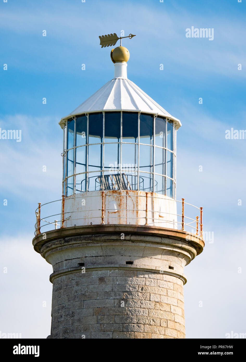 Lantern of the Old Light lighthouse on the island of Lundy off the Devon coast UK Stock Photo