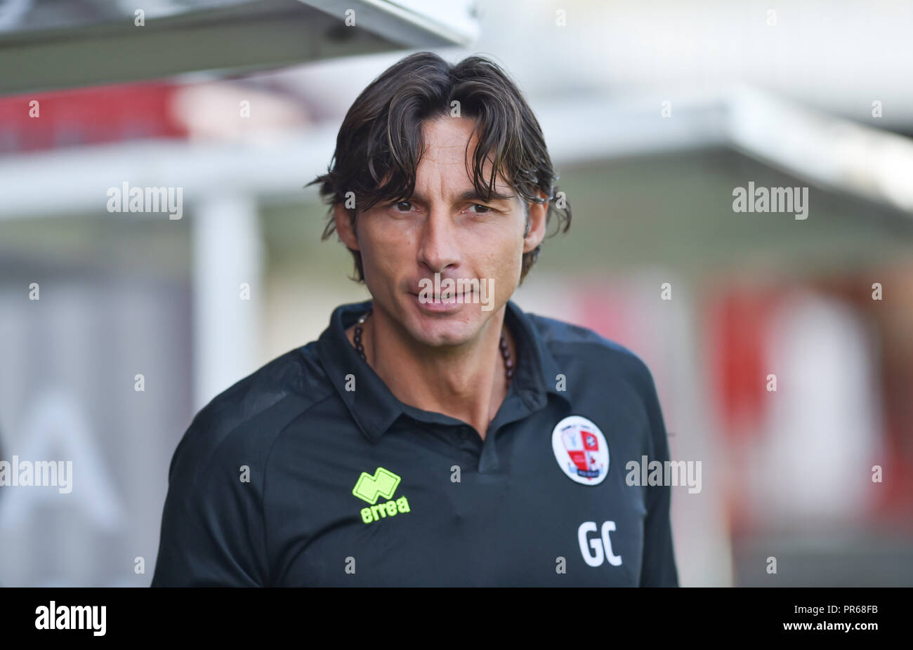 Crawley head coach Gabriele Cioffi during the Sky Bet League 2 match between Crawley Town and Yeovil Town at the Broadfield Stadium , Crawley , 29 Sept 2018 - Editorial use only. No merchandising. For Football images FA and Premier League restrictions apply inc. no internet/mobile usage without FAPL license - for details contact Football Dataco Stock Photo