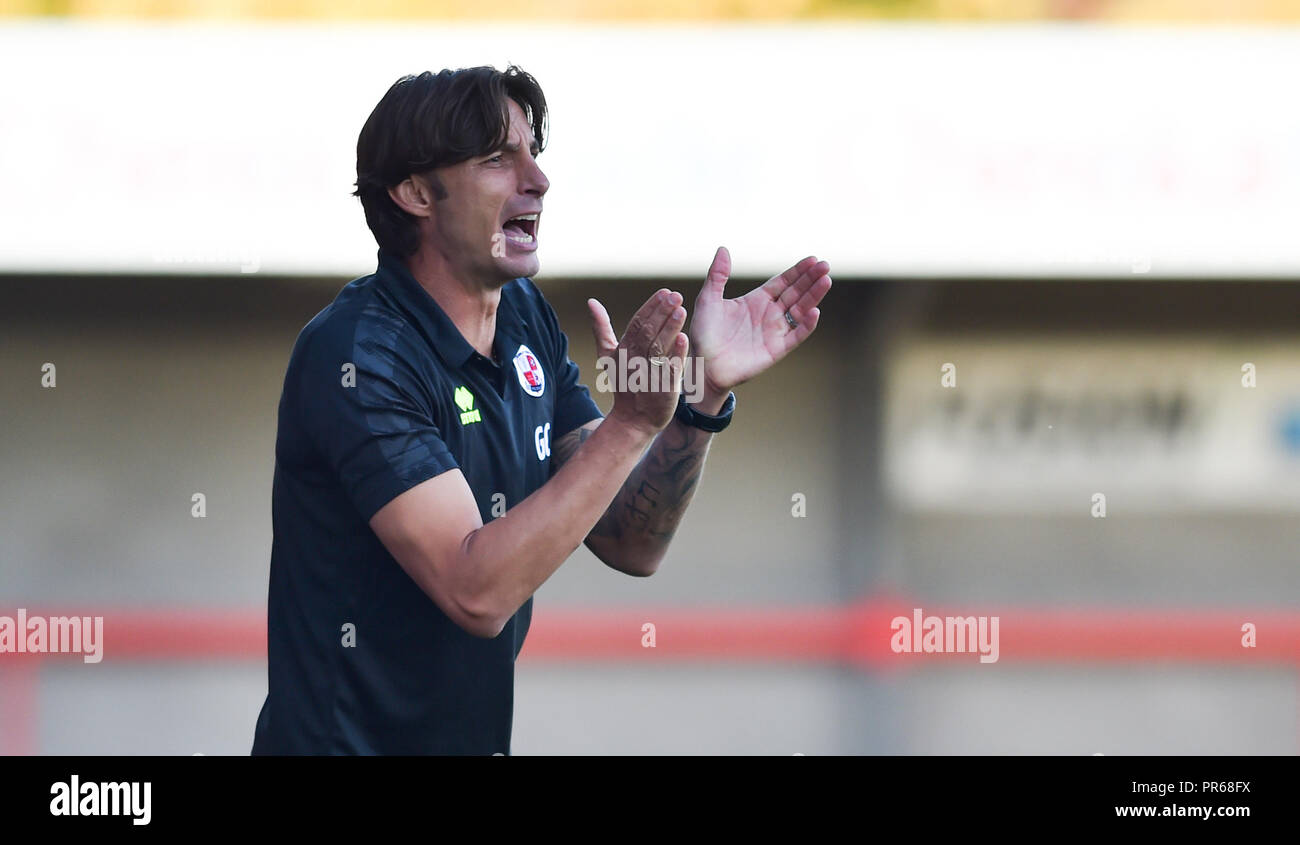 Crawley head coach Gabriele Cioffi during the Sky Bet League 2 match between Crawley Town and Yeovil Town at the Broadfield Stadium , Crawley , 29 Sept 2018 Editorial use only. No merchandising. For Football images FA and Premier League restrictions apply inc. no internet/mobile usage without FAPL license - for details contact Football Dataco Stock Photo
