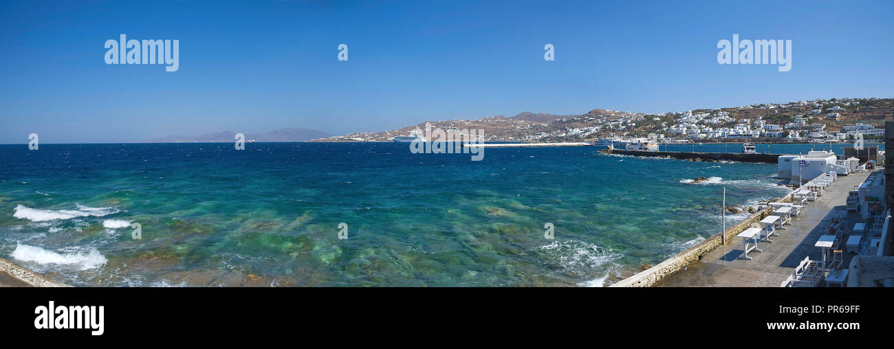 Chora village ( Beach and harbor ) - Mykonos Cyclades island - Aegean sea - Greece Stock Photo