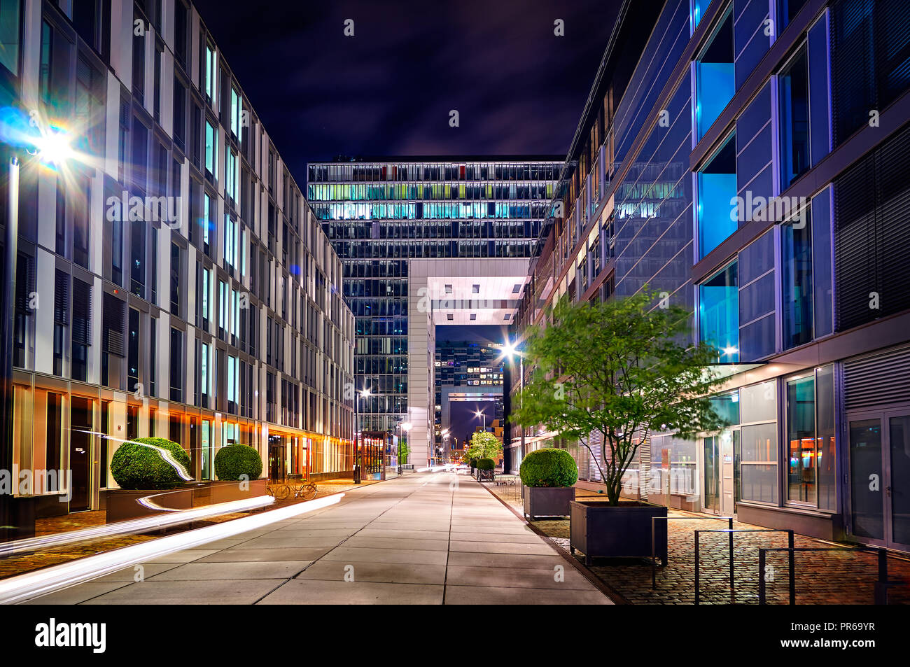 Rheinauhafen modern buildings in Cologne at night Stock Photo