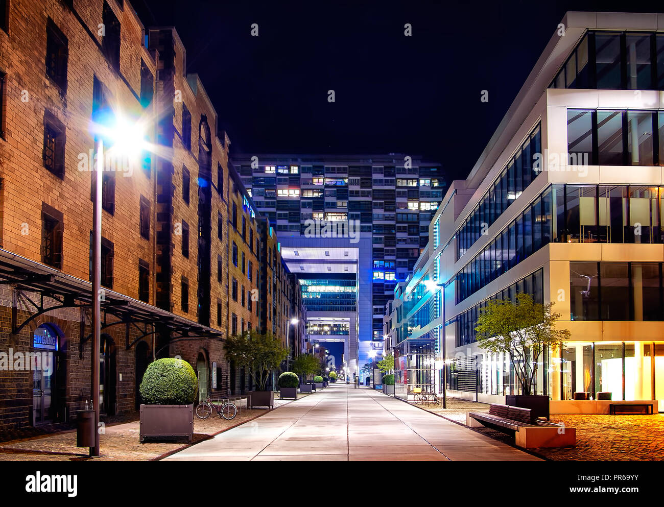 Rheinauhafen modern buildings in Cologne at night Stock Photo