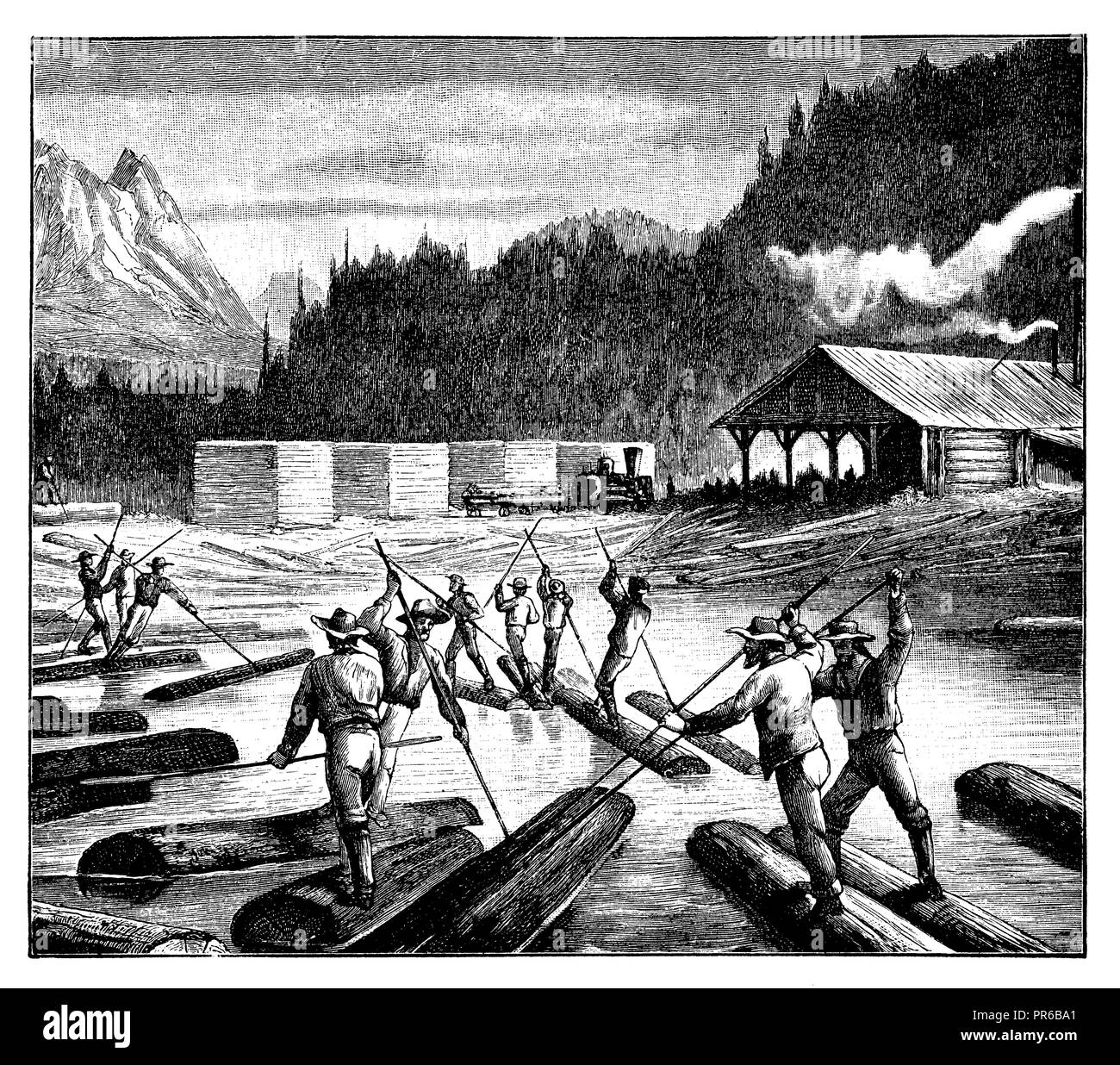 Timber rafters in Canada,   1897 Stock Photo