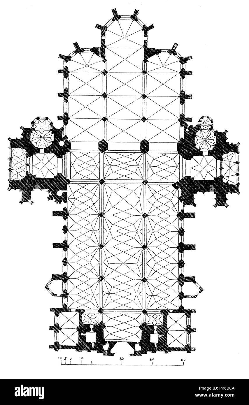 St. Stephen's Cathedral in Vienna: floor plan,   1870 Stock Photo