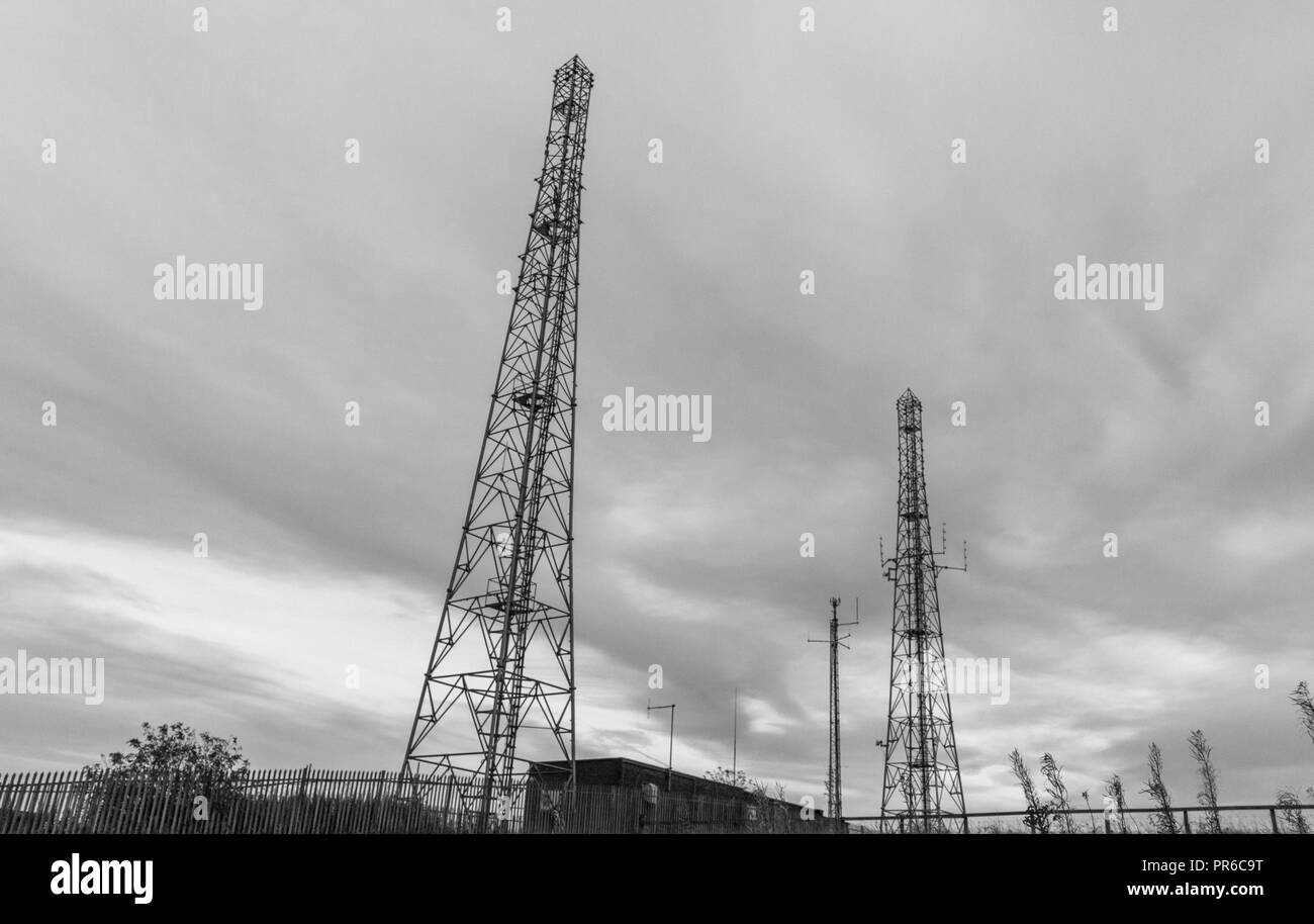 Transmitter towers, Werneth Low, Manchester, UK Stock Photo