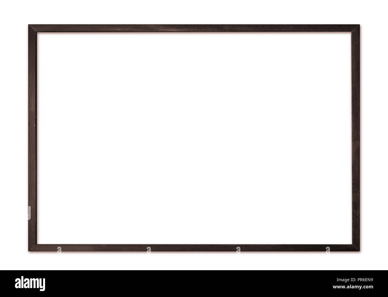 Dark brown thin wooden picture frame for modern wall isolated on white