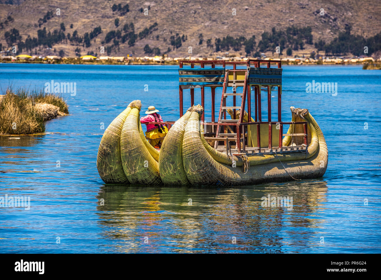 Uros floating islands of lake Titicaca, Peru, South America Stock Photo