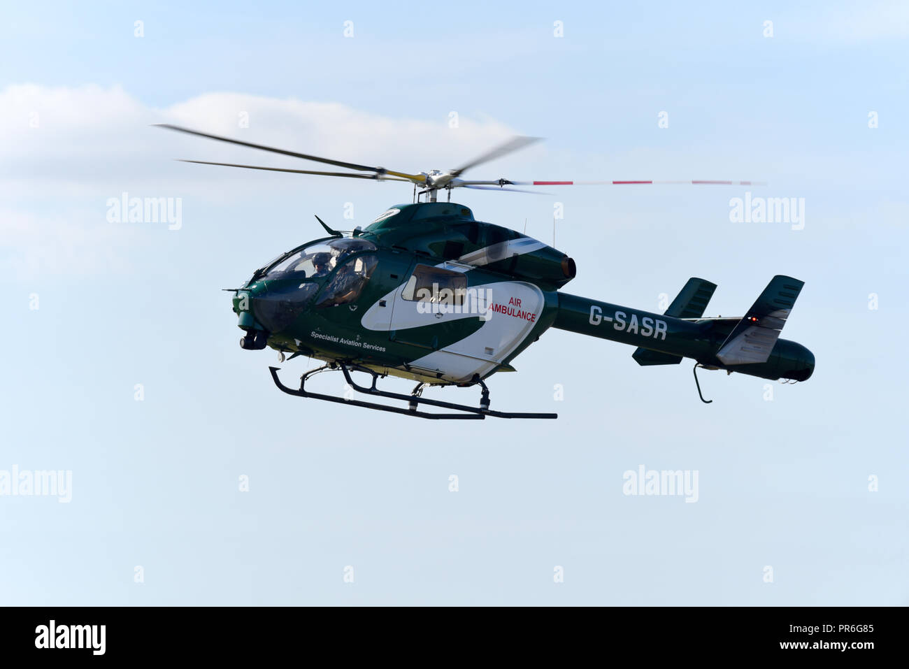 MD Helicopter MD900 Explorer G-SASR of Specialist Aviation Services Ltd at North Weald airfield. Air Ambulance service with night HEMS capable. Stock Photo