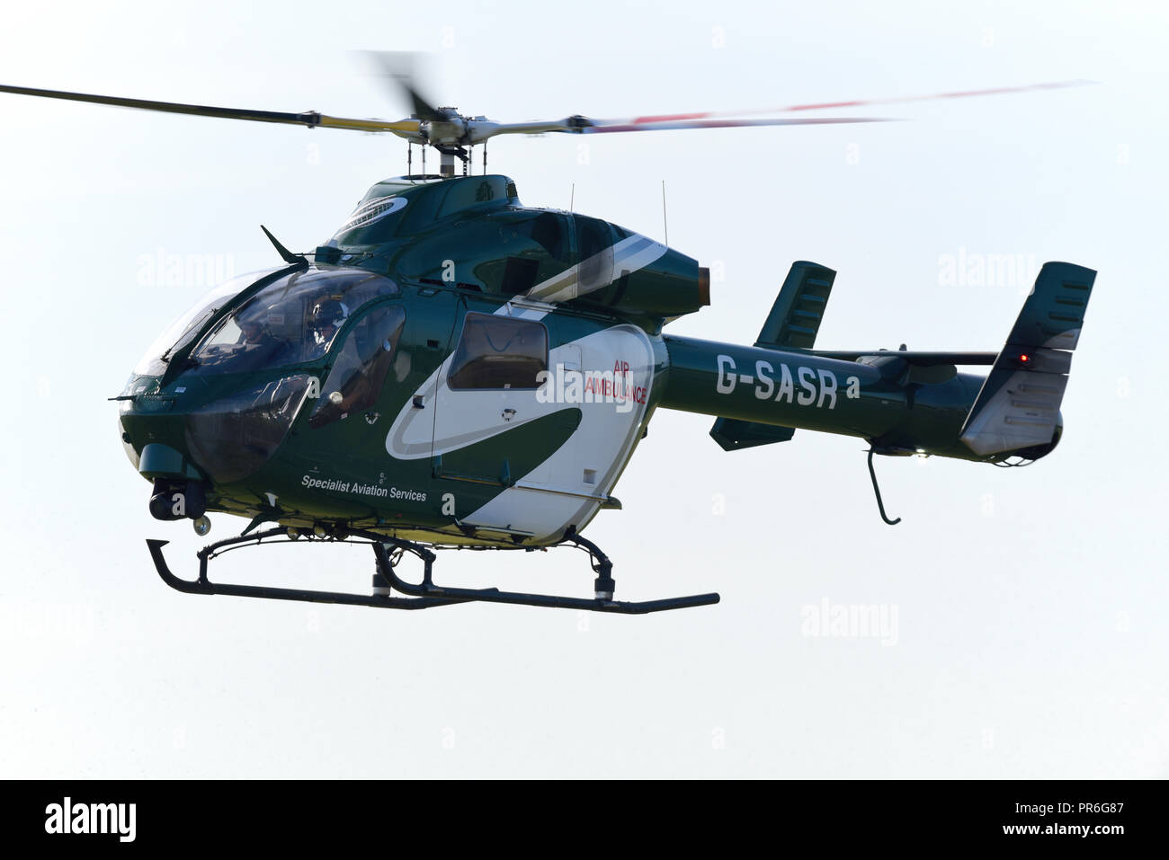 MD Helicopter MD900 Explorer G-SASR of Specialist Aviation Services Ltd at North Weald airfield. Air Ambulance service with night HEMS capable. Stock Photo
