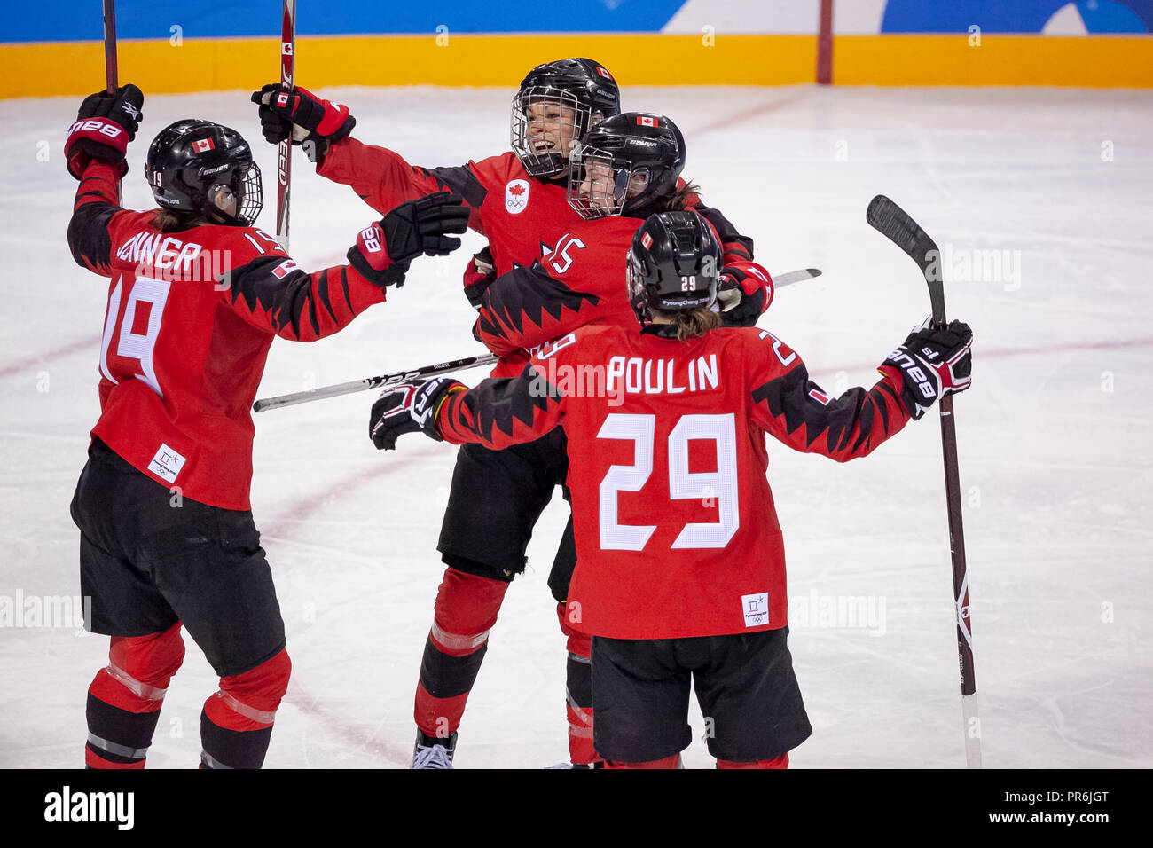 Team Canada celebrates goal vs Team OAR competing in Women's hockey at the Olympic Winter Games PyeongChang 2018 Stock Photo