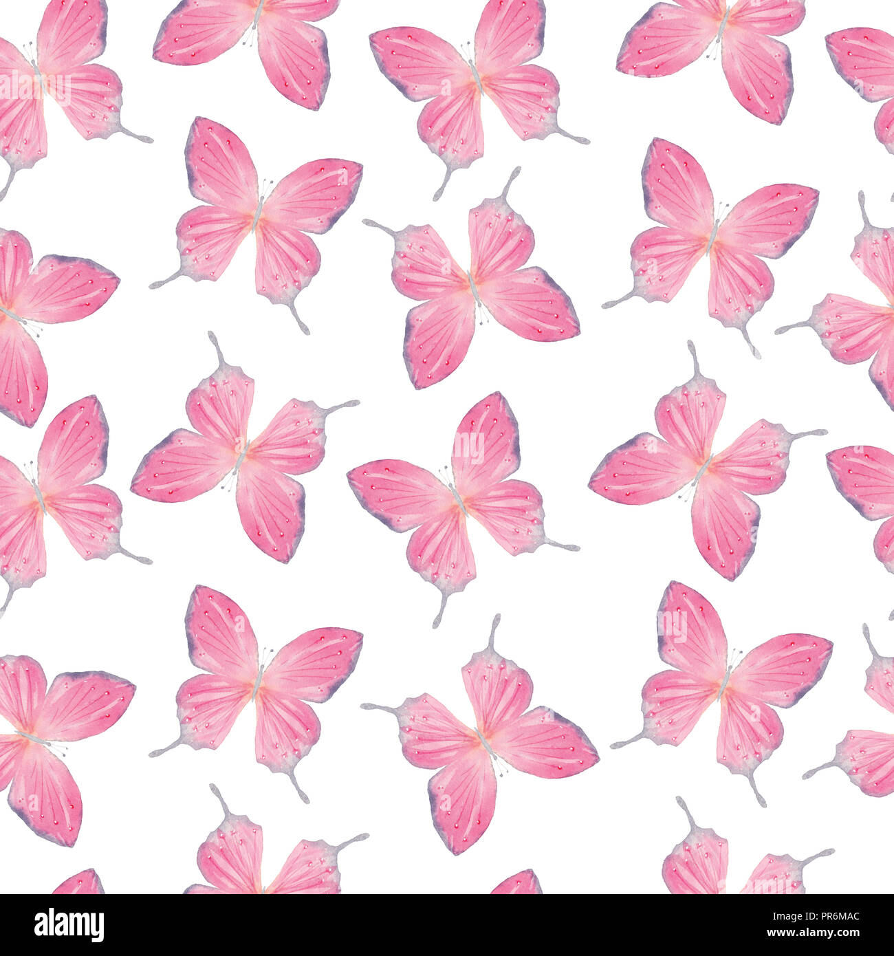 Watercolor pink butterfly seamless pattern hand drawn texture Stock ...