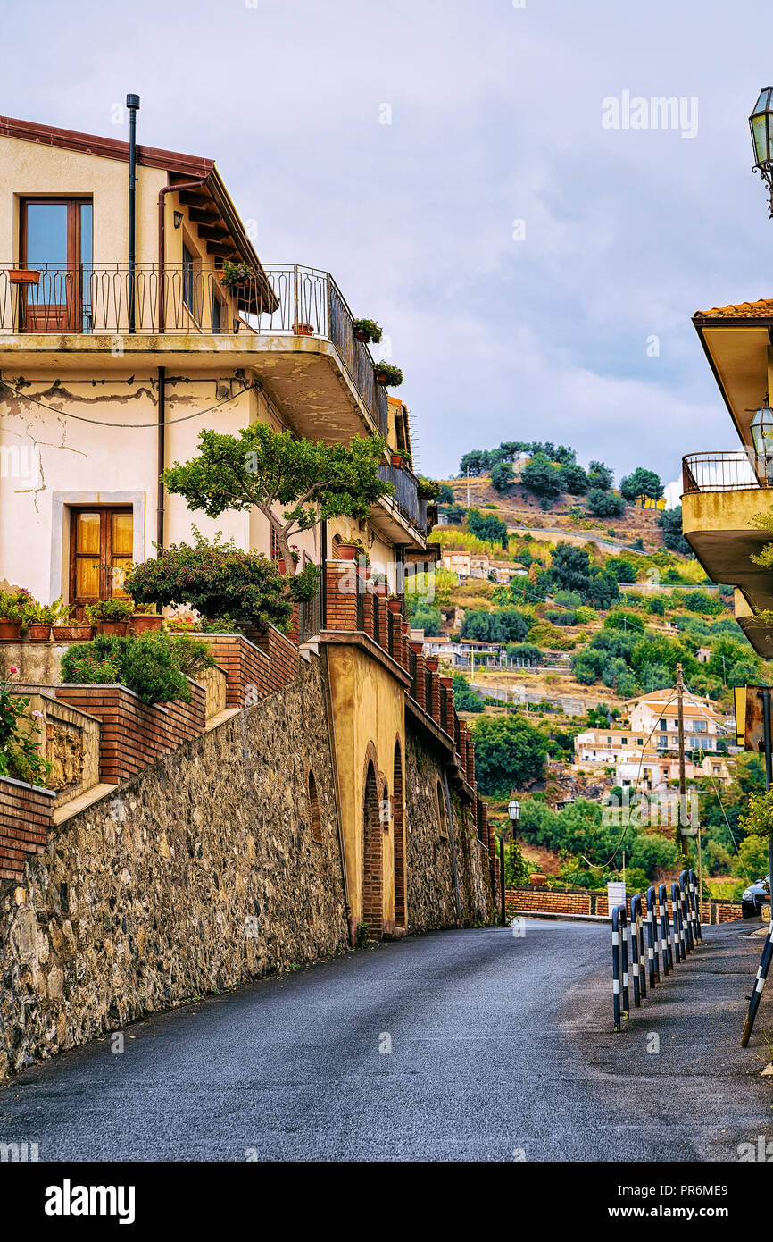 Cozy street in Savoca village, Sicily island, Italy Stock Photo Alamy